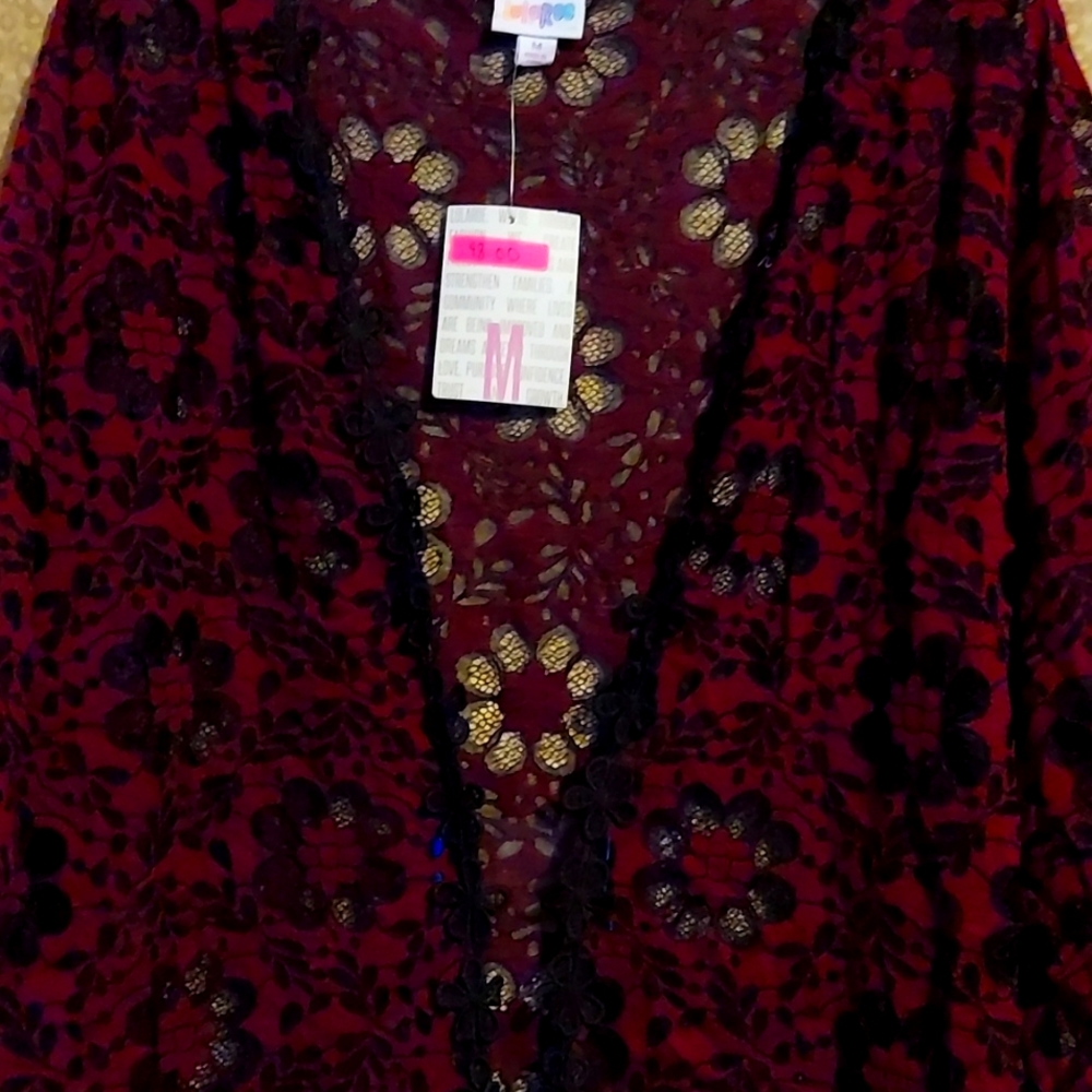 Burgundy and black lace cover up